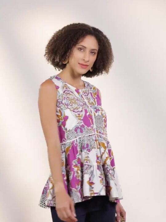 Sangria Women Printed Tiered A-Line Top