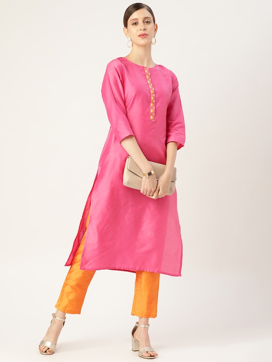 all about you Women Thread Work Kurta with Trousers