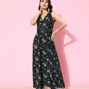 DressBerry Floral Print Front Slit Wrap Maxi Dress