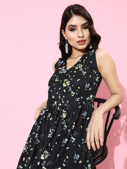 DressBerry Floral Print Front Slit Wrap Maxi Dress