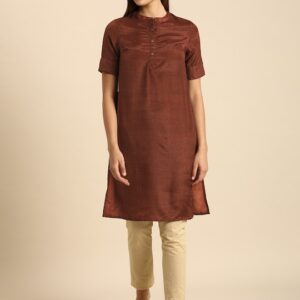 Anouk Women Rust Solid Kurta