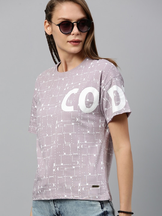 Roadster Women Geometric Printed Round Neck Pure Cotton T-shirt