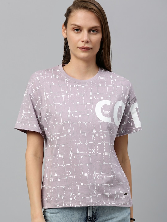 Roadster Women Geometric Printed Round Neck Pure Cotton T-shirt