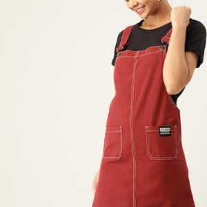 DressBerry Solid Pure Cotton Pinafore Dress