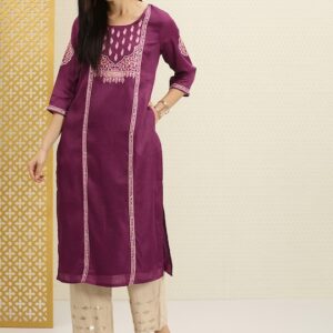 House of Pataudi Women Embroidered Straight Kurta