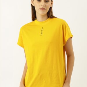 ether Women Yellow Solid Round Neck T-shirt