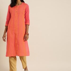 Taavi Women Woven Legacy Striped Straight Kurta with Pocket