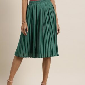 all about you Green Accordion Pleated A-Line Skirt