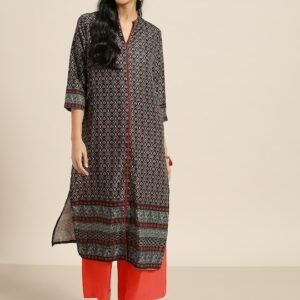 Sangria Women Ethnic Motifs Printed Kurta with Solid Palazzos