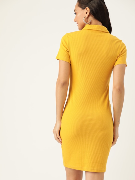 DressBerry Yellow Ribbed Shirt Dress