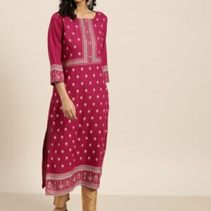 Sangria Women Ethnic Motifs Print Straight Kurta