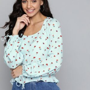 Mast & Harbour Floral Puff Sleeve Regular Top