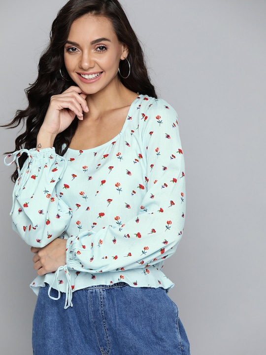 Mast & Harbour Floral Puff Sleeve Regular Top