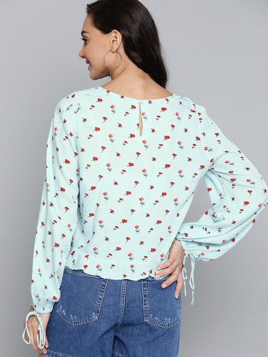 Mast & Harbour Floral Puff Sleeve Regular Top