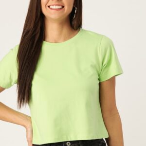 DressBerry Women Lime Green Cropped Cotton T-shirt