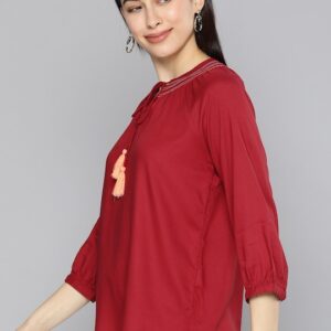 Chemistry Tie-Up Neck Puff Sleeves Regular Top