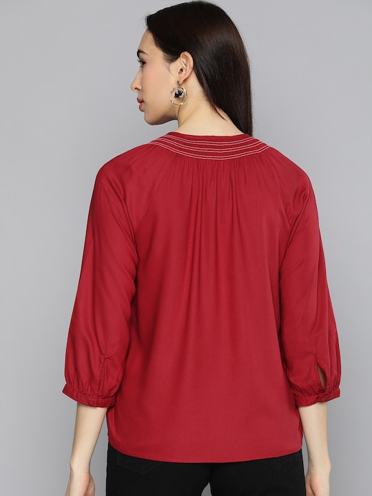 Chemistry Tie-Up Neck Puff Sleeves Regular Top