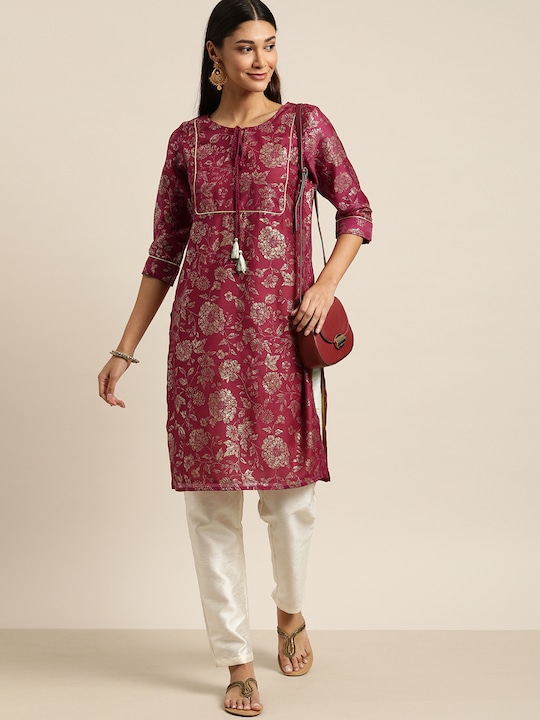 all about you Women Floral Printed Straight Kurta