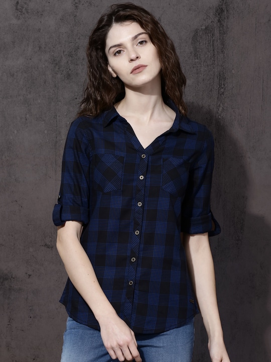 Roadster Women Slim Fit Checked Sustainable Casual Shirt