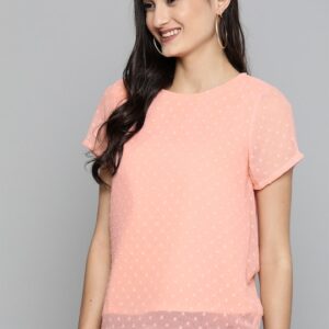 HERE&NOW Women Peach-Coloured Self Design Top