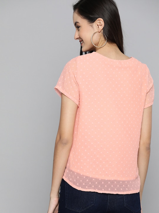 HERE&NOW Women Peach-Coloured Self Design Top