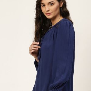 all about you Navy Blue Tie-Up Neck Regular Top