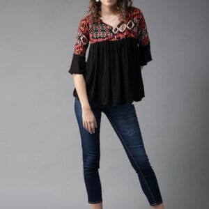 HERE&NOW Women Printed Top With Bell Sleeves