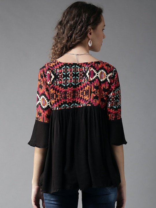 HERE&NOW Women Printed Top With Bell Sleeves