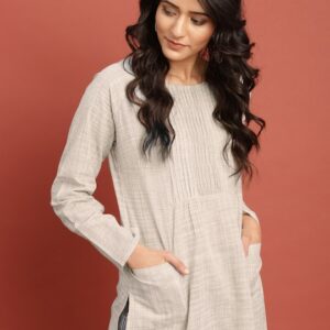 Taavi Women Woven Legacy A-Line Sustainable Kurta with Pockets