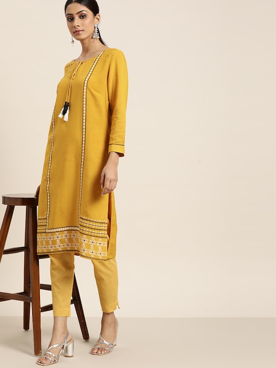 all about you Women Solid Straight Kurta