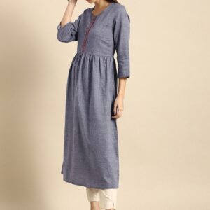 Anouk Women Grey Thread Work A-Line Kurta