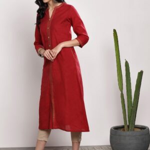 Sangria Women Maroon Solid A-Line Kurta