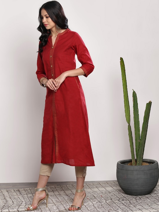 Sangria Women Maroon Solid A-Line Kurta