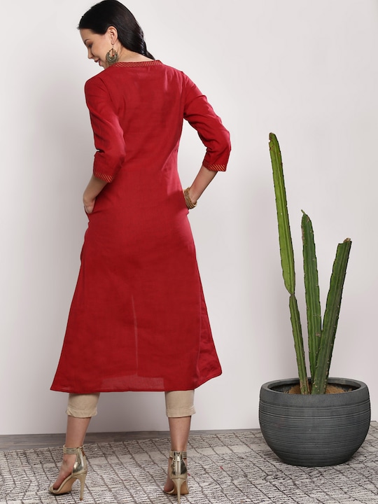 Sangria Women Maroon Solid A-Line Kurta