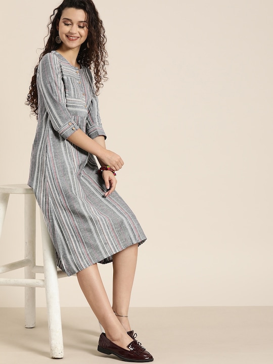 Taavi Women Striped Woven Legacy A-line Sustainable Dress