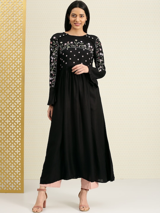 House of Pataudi Women Embroidered A-Line Kurta