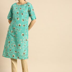 Anouk Women Sea Green Floral Printed Kurta