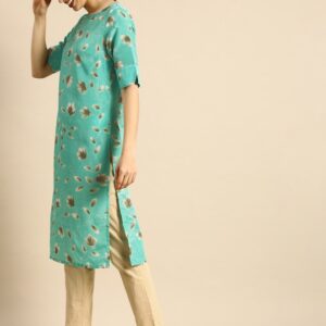 Anouk Women Sea Green Floral Printed Kurta