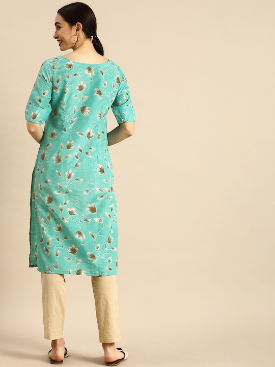 Anouk Women Sea Green Floral Printed Kurta