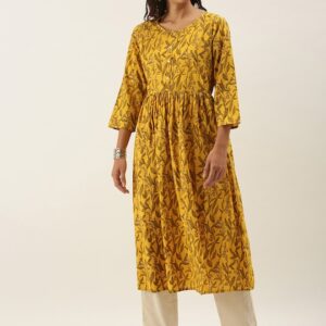 Sangria Women Floral Printed Kurta with Gathers