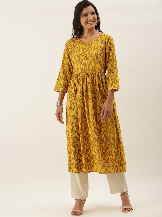 Sangria Women Floral Printed Kurta with Gathers