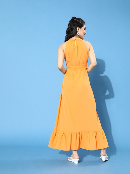 DressBerry Women Orange Solid Maxi Dress