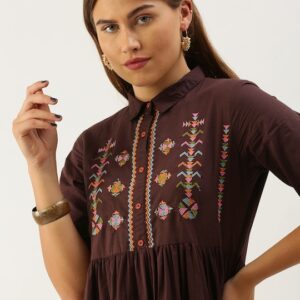 Sangria Ethnic Motifs Embroidered A-Line Midi Dress