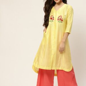 Sangria Women Floral Yoke Design Panelled A-Line Kurta