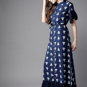 HERE&NOW Geometric Printed Maxi Shirt Dress