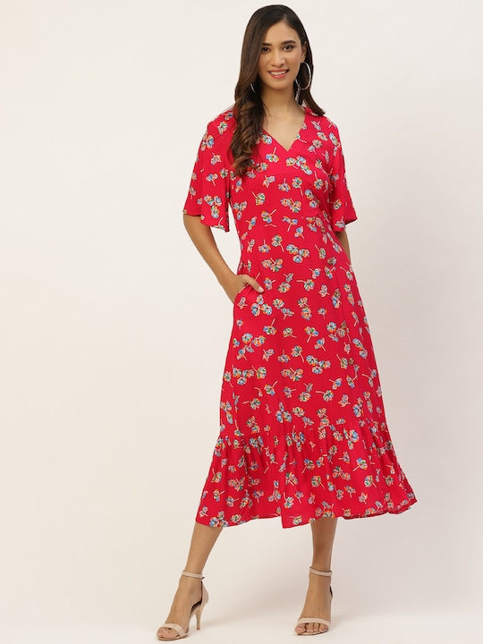 DressBerry Floral Ethnic Sustainable A-Line Midi Dress