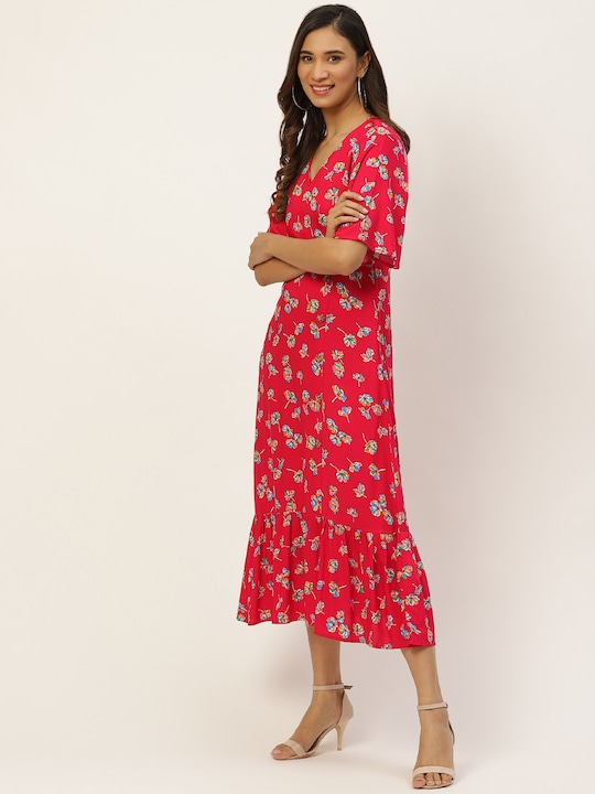 DressBerry Floral Ethnic Sustainable A-Line Midi Dress