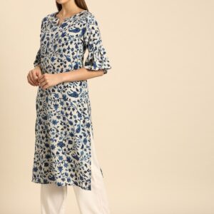 Anouk Women Ethnic Motifs Printed Bell Sleeves Indigo Kurta