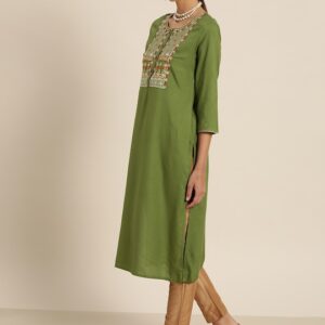 all about you Women Embroidered Straight Kurta