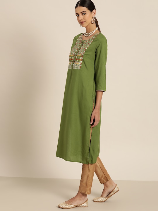 all about you Women Embroidered Straight Kurta